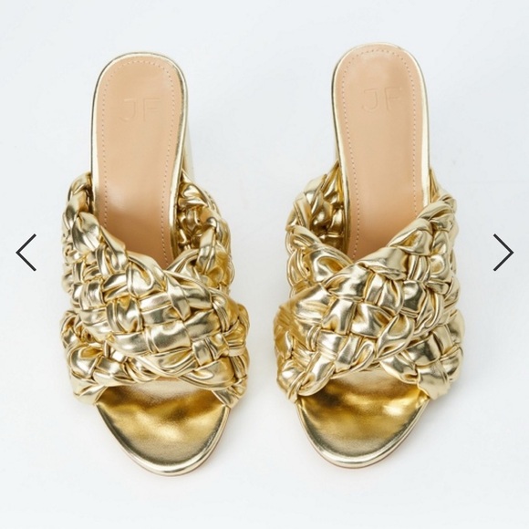 Just Fab Blair Gold Woven Block Heel Sandals sz 6.5 nwb - Picture 5 of 7